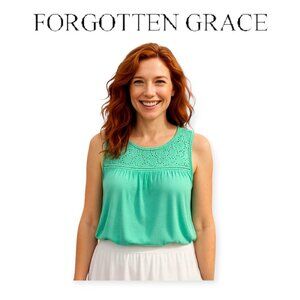 Forgotten Grace Mint Eyelet Swing Tank Top Sleeveless Summer Pastel Small